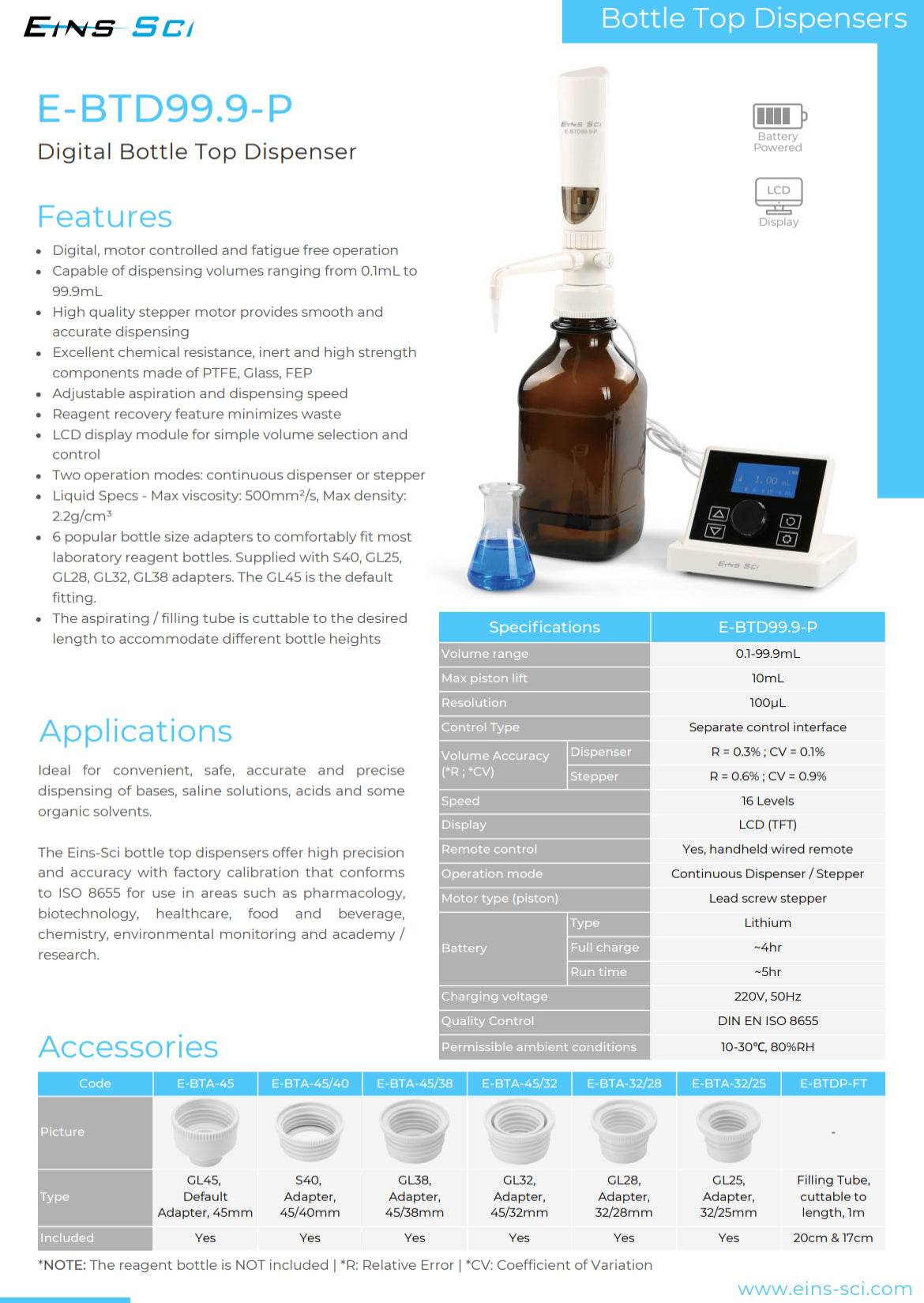 Bottle Top Dispenser - Digital (E-BTD99.9-P)