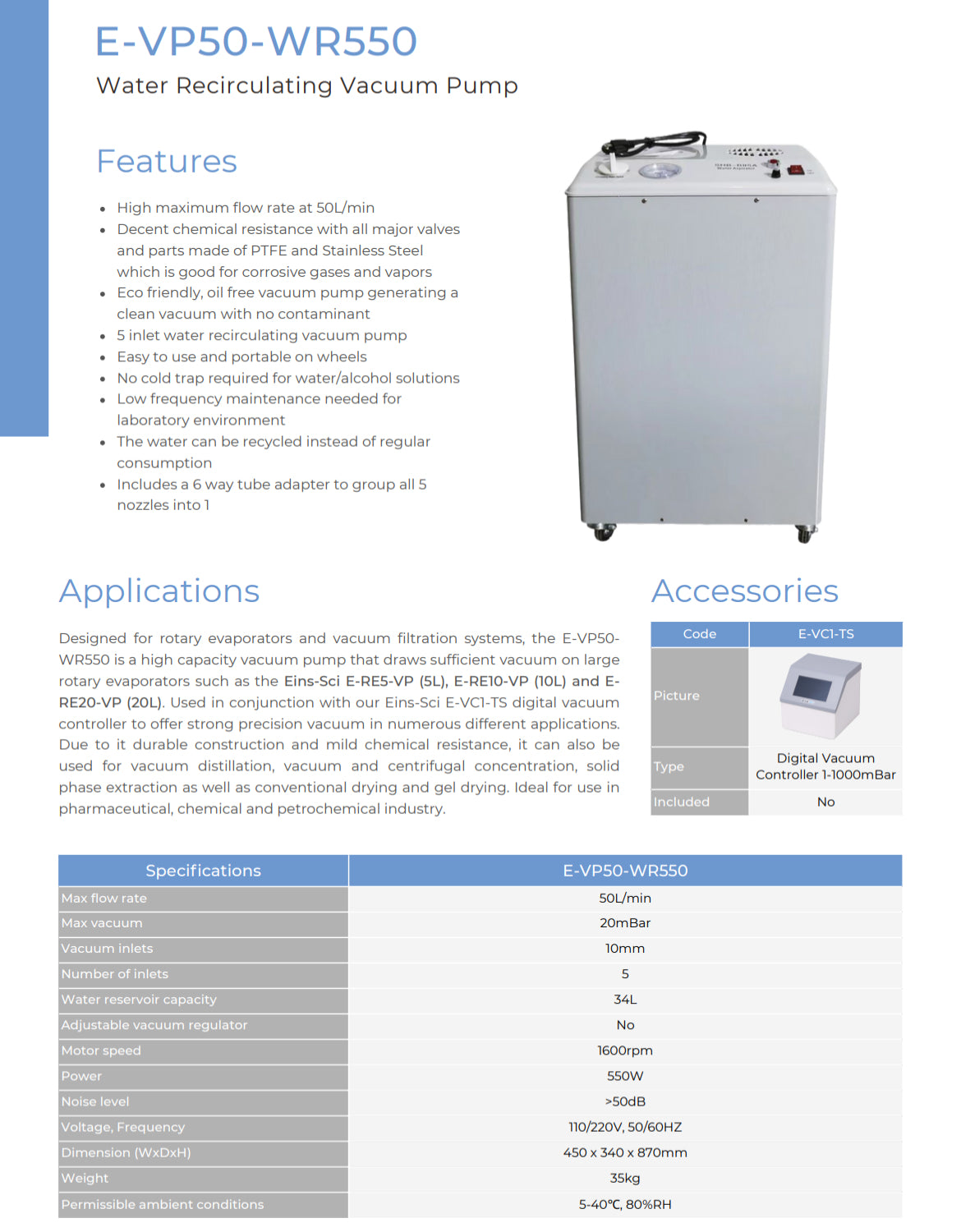 Water Recirculating Vacuum Pump
 (*E-VP50-WR550)