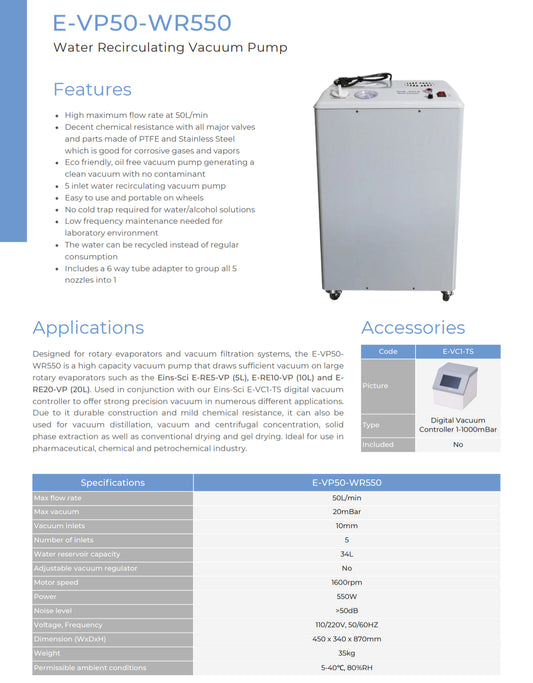 Water Recirculating Vacuum Pump
 (*E-VP50-WR550)