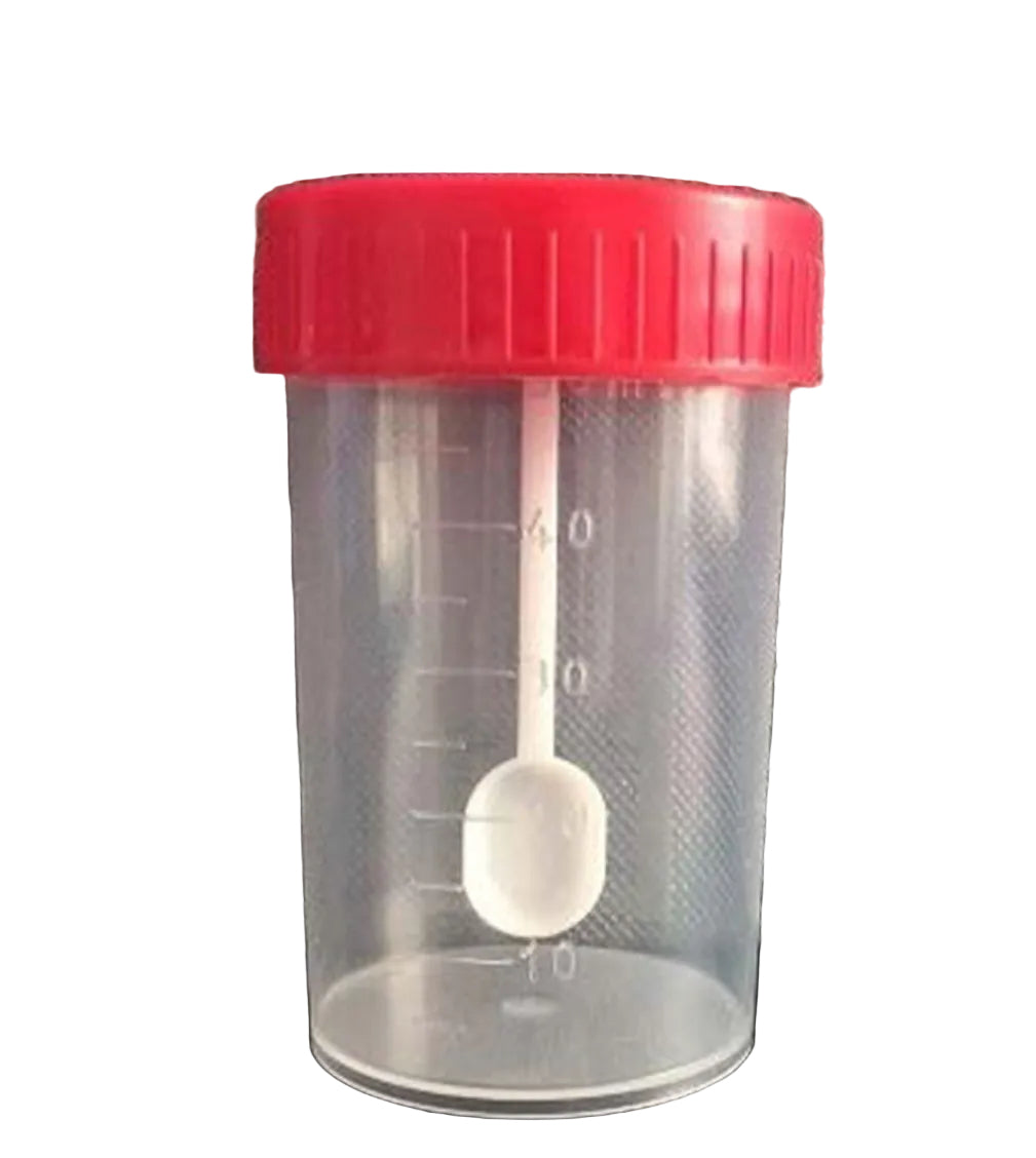 Specimen Jar 60ml PP I/W St Labelled + Spoon
