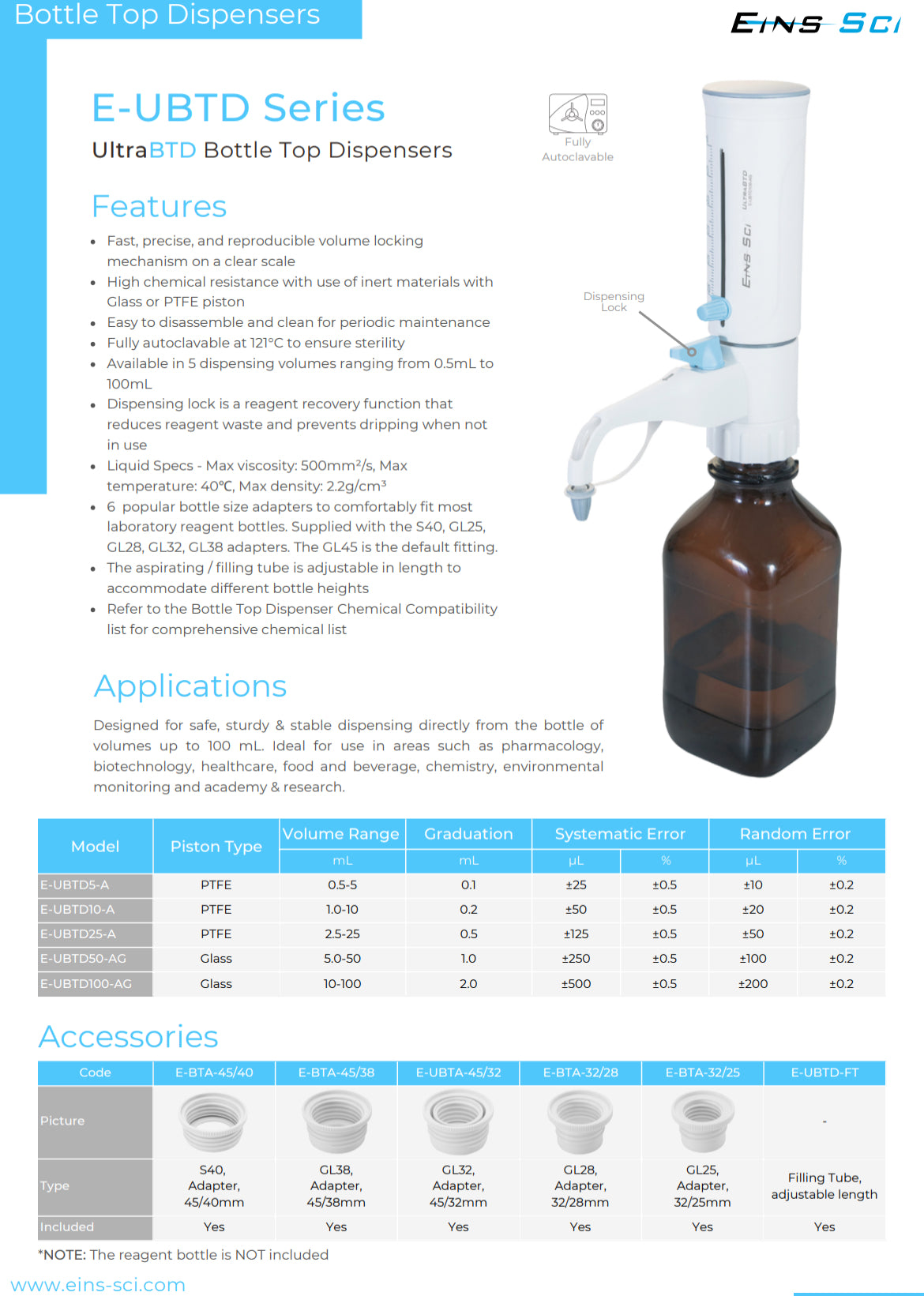 Bottle Top Dispensers - UltraBTD (Mechanical) (E-UBTD5-A)