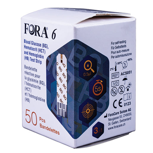 FORA 6 3-IN-1 STRIPS 50 GLUC/HEMAT/HEMO