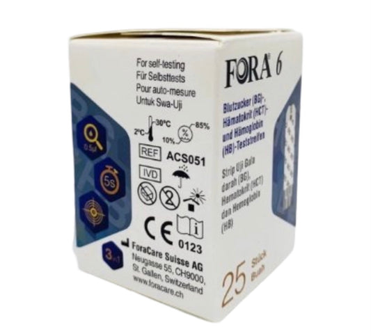 FORA 6 3-IN-1 STRIPS 25 GLUC/HEMAT/HEMO