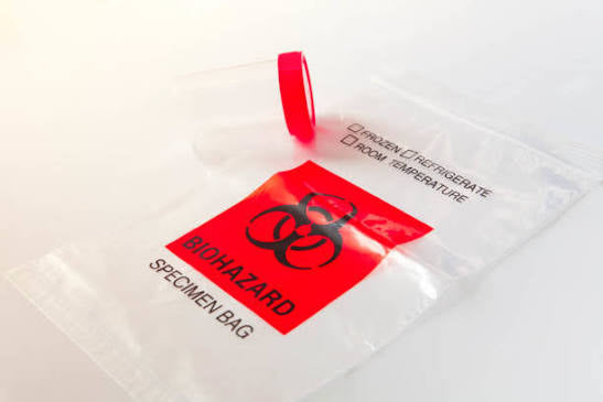 Biohazard Specimen Bags 225x150x200mm Double Pouch